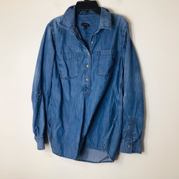 Talbots button up pullover top women small blue cotton spring hobo lagenlook - Picture 1 of 10